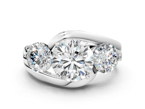 White gold Three-Stone Round Brilliant Split Shank Prong Set Ring