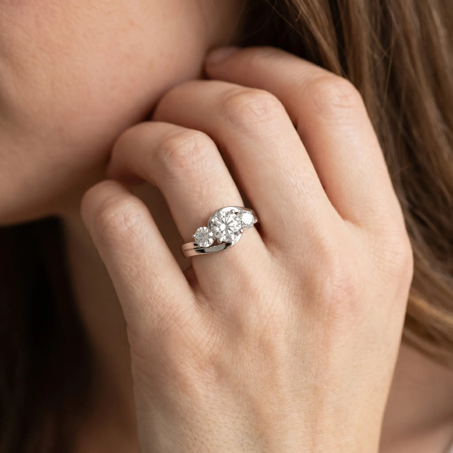 White gold Three-Stone Round Brilliant Split Shank Prong Set Ring