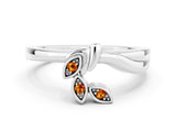 White gold Three-Stone Round Citrine Leaf Bypass Ring with Bezel Setting_6