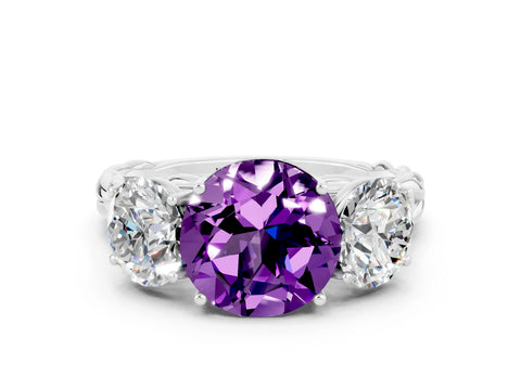 White gold Three-Stone Round Cut Amethyst Braided Band Ring with Four-Prong Setting_12