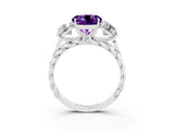 White gold Three-Stone Round Cut Amethyst Braided Band Ring with Four-Prong Setting_15