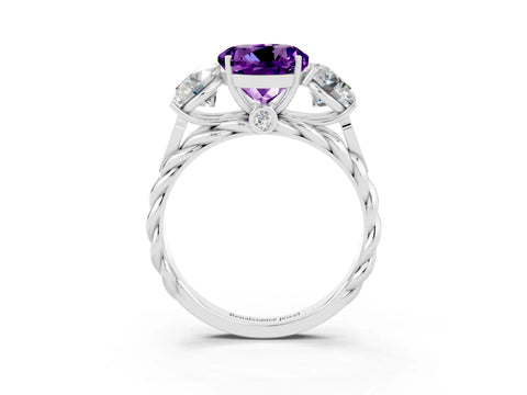 White gold Three-Stone Round Cut Amethyst Braided Band Ring with Four-Prong Setting_15