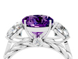 White gold Three-Stone Round Cut Amethyst Braided Band Ring with Four-Prong Setting_16