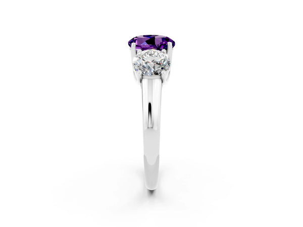 White gold Three-Stone Round Cut Amethyst Engagement Ring with Prong Setting