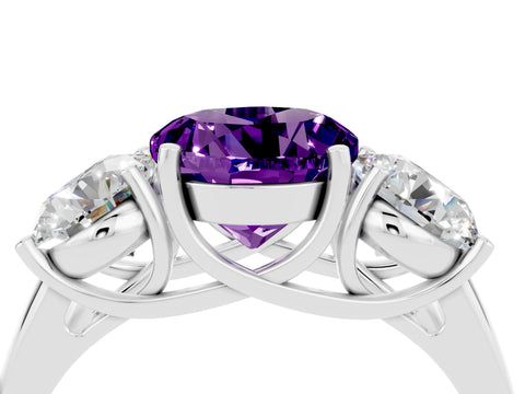 White gold Three-Stone Round Cut Amethyst Engagement Ring with Prong Setting_4