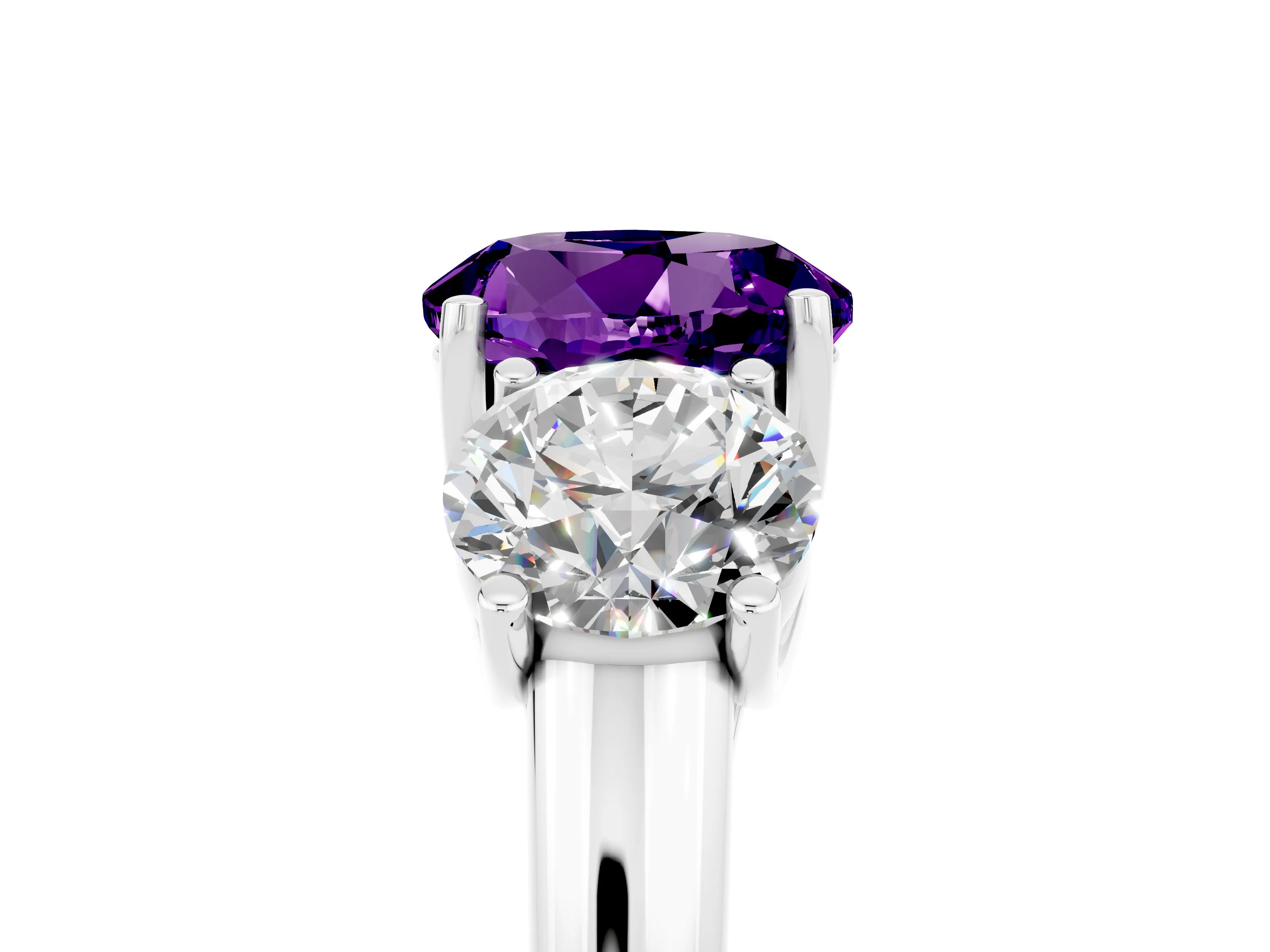 White gold Three-Stone Round Cut Amethyst Engagement Ring with Prong Setting_5