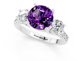 White gold Three-Stone Round Cut Amethyst Pavé Band with Four-Prong Setting_1