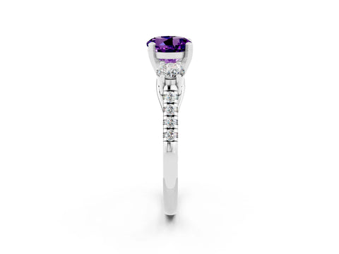 White gold Three-Stone Round Cut Amethyst Pavé Band with Four-Prong Setting_2