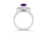 White gold Three-Stone Round Cut Amethyst Pavé Band with Four-Prong Setting_3