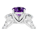 White gold Three-Stone Round Cut Amethyst Pavé Band with Four-Prong Setting_4