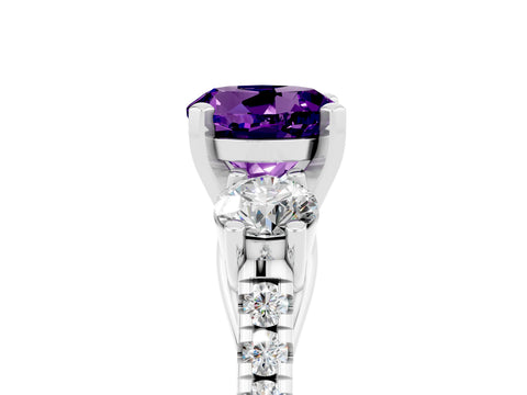 White gold Three-Stone Round Cut Amethyst Pavé Band with Four-Prong Setting_5
