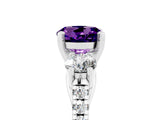 White gold Three-Stone Round Cut Amethyst Pavé Band with Four-Prong Setting_5