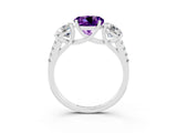 White gold Three-Stone Round Cut Amethyst Ring with Pavé Band and Prong Setting_15