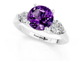 White gold Three-Stone Round Cut Amethyst Ring with Pear Side Stones and Four-Prong Setting_25