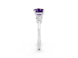 White gold Three-Stone Round Cut Amethyst Ring with Pear Side Stones and Four-Prong Setting_26