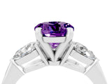 White gold Three-Stone Round Cut Amethyst Ring with Pear Side Stones and Four-Prong Setting_28