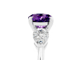 White gold Three-Stone Round Cut Amethyst Ring with Pear Side Stones and Four-Prong Setting_29