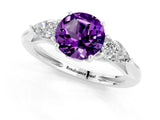 White gold Three-Stone Round Cut Amethyst Ring with Pear  Side Stones in Four-Prong Setting_13