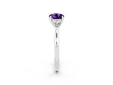 White gold Three-Stone Round Cut Amethyst Ring with Pear  Side Stones in Four-Prong Setting_14