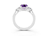 White gold Three-Stone Round Cut Amethyst Ring with Pear  Side Stones in Four-Prong Setting_15