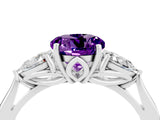 White gold Three-Stone Round Cut Amethyst Ring with Pear  Side Stones in Four-Prong Setting_16