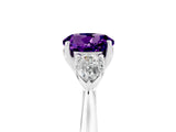 White gold Three-Stone Round Cut Amethyst Ring with Pear  Side Stones in Four-Prong Setting_17