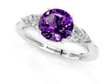 White gold Three-Stone Round Cut Amethyst Ring with Pear  Side Stones in Four-Prong Setting_49