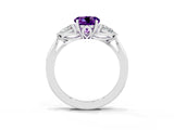 White gold Three-Stone Round Cut Amethyst Ring with Pear  Side Stones in Four-Prong Setting_51
