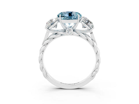 White gold Three-Stone Round Cut Aquamarine Braided Band Ring with Four-Prong Setting_15