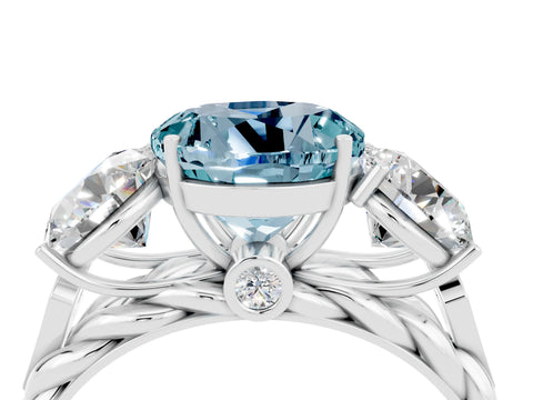 White gold Three-Stone Round Cut Aquamarine Braided Band Ring with Four-Prong Setting_16