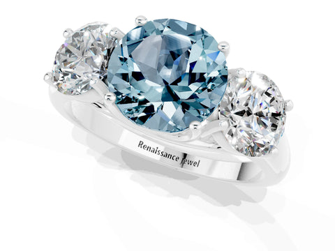 White gold Three-Stone Round Cut Aquamarine Engagement Ring with Prong Setting_1