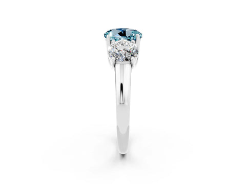 White gold Three-Stone Round Cut Aquamarine Engagement Ring with Prong Setting_2