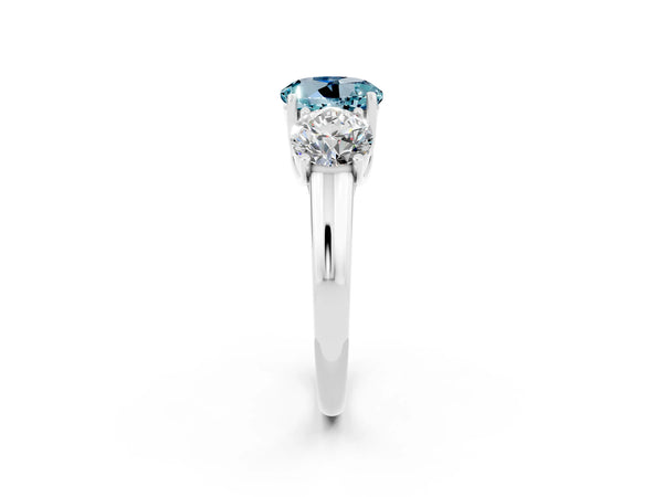 Silver Three-Stone Round Cut Aquamarine Engagement Ring with Prong Setting