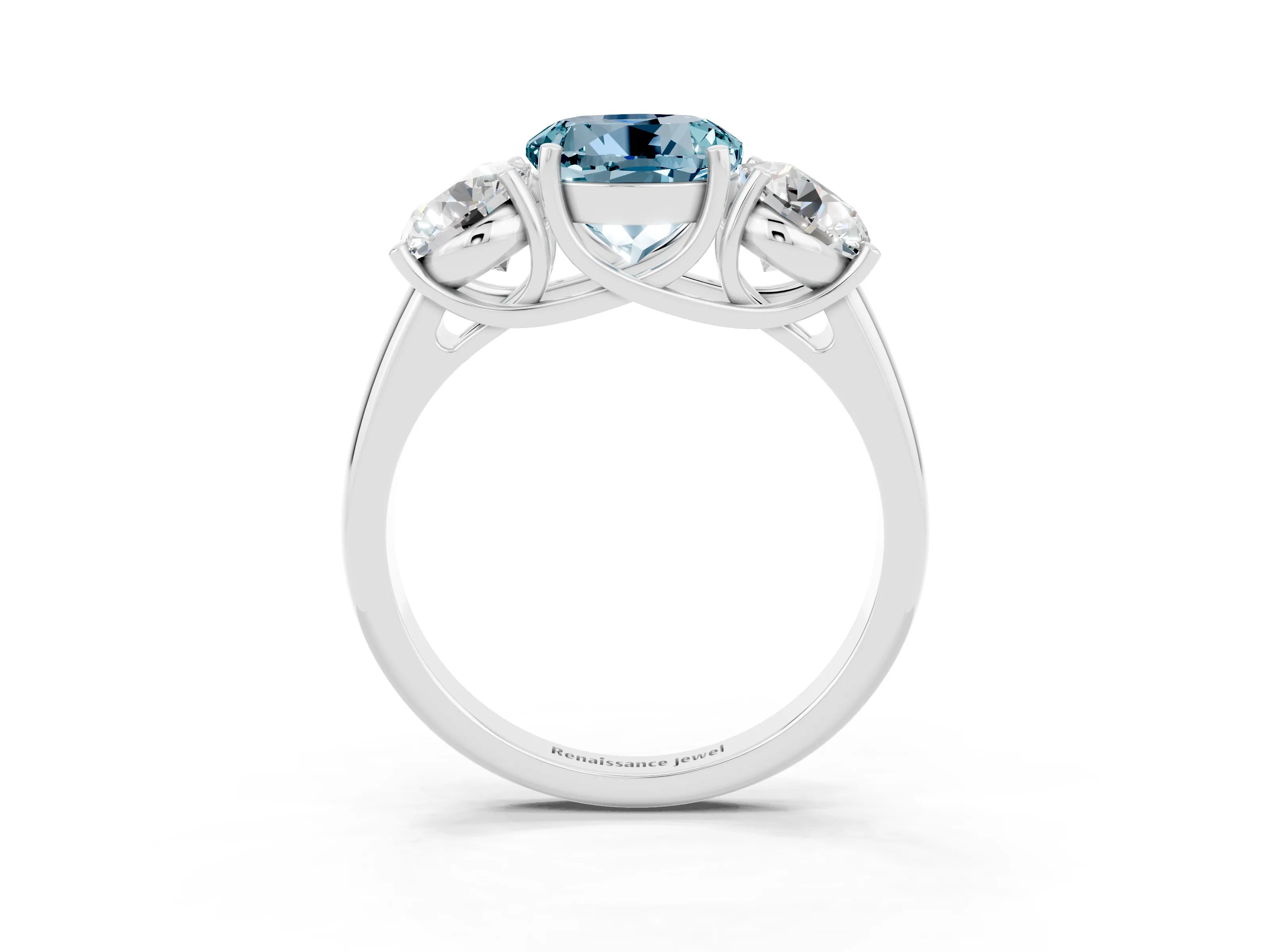 White gold Three-Stone Round Cut Aquamarine Engagement Ring with Prong Setting_3