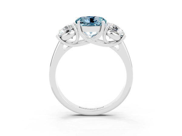 White gold Three-Stone Round Cut Aquamarine Engagement Ring with Prong Setting