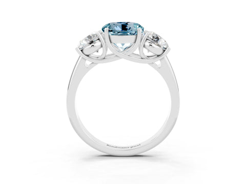 White gold Three-Stone Round Cut Aquamarine Engagement Ring with Prong Setting_3