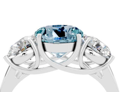White gold Three-Stone Round Cut Aquamarine Engagement Ring with Prong Setting_4