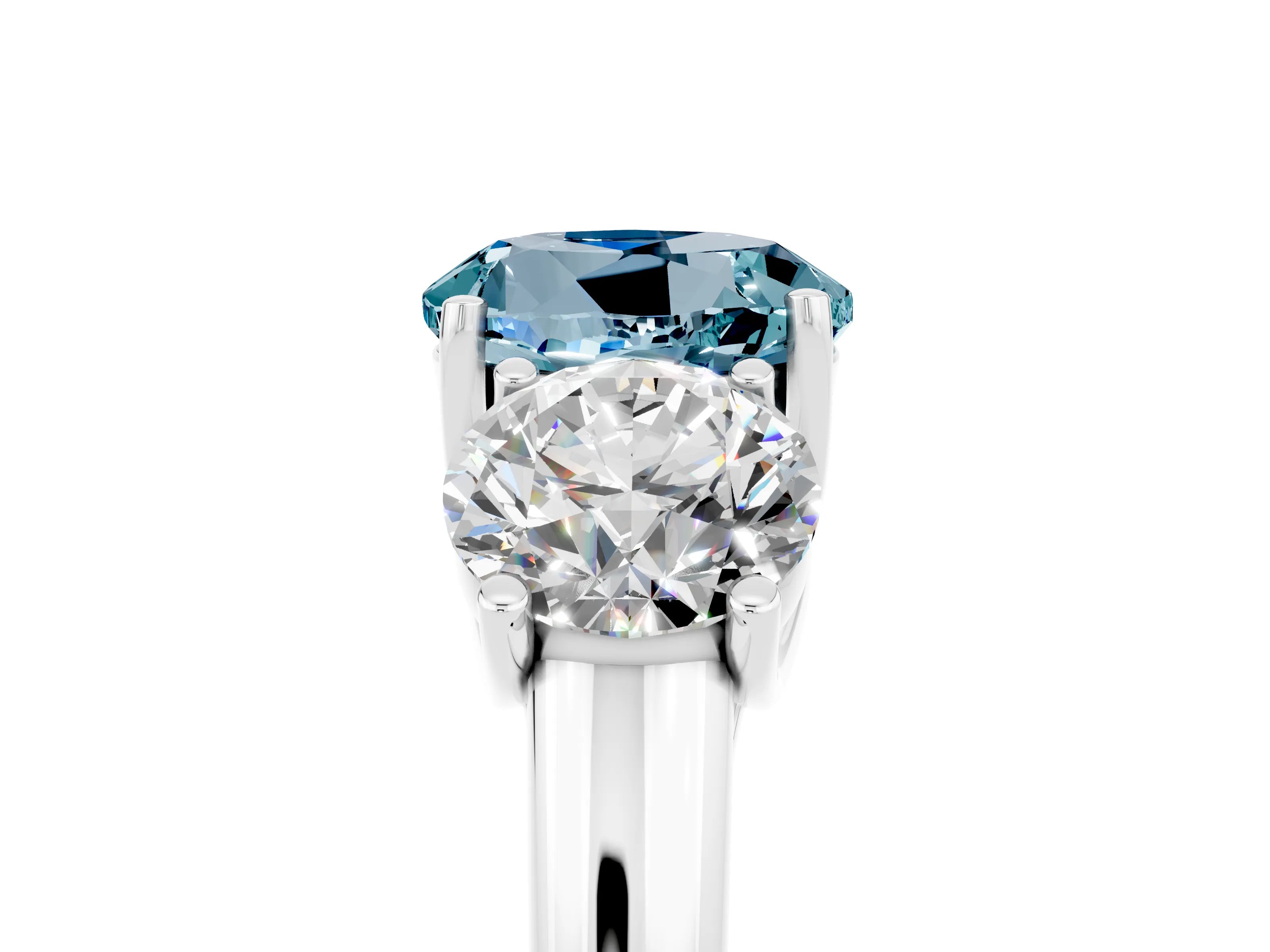 White gold Three-Stone Round Cut Aquamarine Engagement Ring with Prong Setting_5