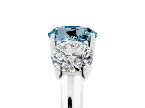 White gold Three-Stone Round Cut Aquamarine Engagement Ring with Prong Setting_5