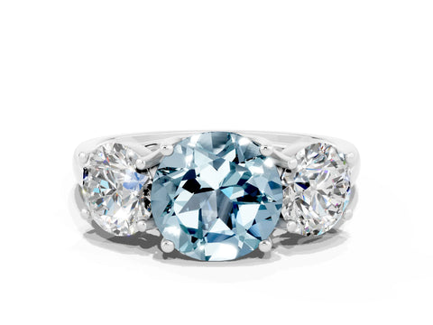 White gold Three-Stone Round Cut Aquamarine Engagement Ring with Prong Setting