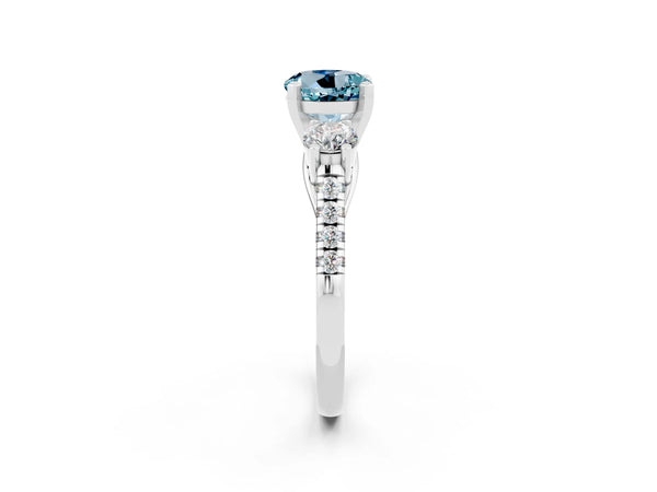White gold Three-Stone Round Cut Aquamarine Pavé Band with Four-Prong Setting