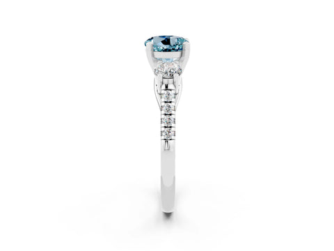 White gold Three-Stone Round Cut Aquamarine Pavé Band with Four-Prong Setting_2
