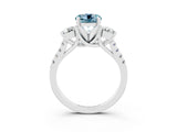 White gold Three-Stone Round Cut Aquamarine Pavé Band with Four-Prong Setting_3