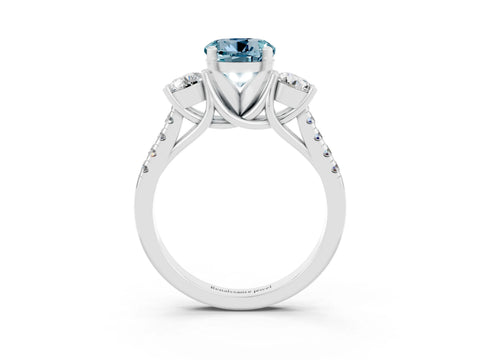 White gold Three-Stone Round Cut Aquamarine Pavé Band with Four-Prong Setting_3