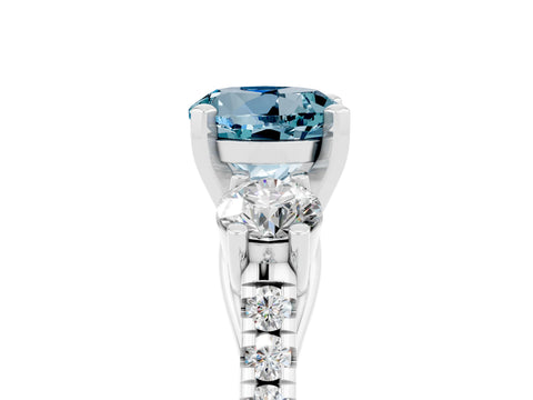 White gold Three-Stone Round Cut Aquamarine Pavé Band with Four-Prong Setting_5