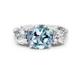 White gold Three-Stone Round Cut Aquamarine Ring with Pavé Band and Prong Setting_12