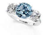 White gold Three-Stone Round Cut Aquamarine Ring with Pavé Band and Prong Setting_13