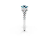 White gold Three-Stone Round Cut Aquamarine Ring with Pavé Band and Prong Setting_14