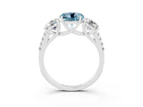 White gold Three-Stone Round Cut Aquamarine Ring with Pavé Band and Prong Setting_15