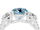 White gold Three-Stone Round Cut Aquamarine Ring with Pavé Band and Prong Setting_16